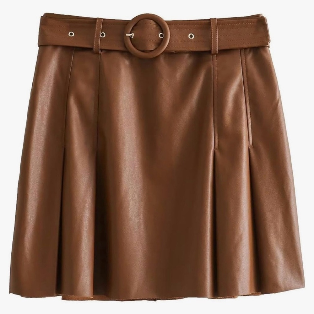Zara Tan Faux Leather Mini Skirt